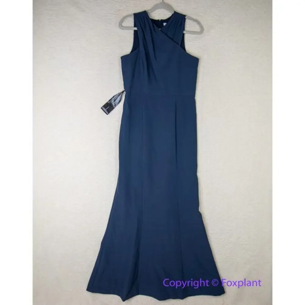 New!‎ Kay Unger Talia Column Gown navy blue, women size 10 - Picture 3 of 16